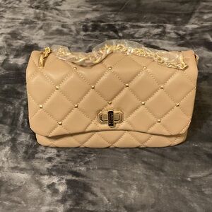 Badgley Mischka Quilted Tan Shoulder Bag